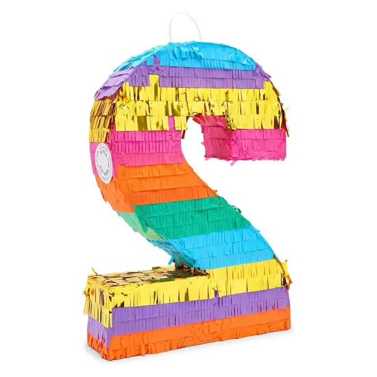 BLUE PANDA Rainbow Themed Number 2 Pinata for Kids Ages 3-14 Birthday Party Supplies, Fiesta, Cinco de Mayo Celebration, Small (16.5 x 11 x 3 In) Multicolor {5}