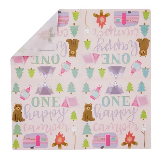 100 Pack One Happy Camper Birthday Napkins for Camping Themed Party Supplies and Decor (2-ply, 6.5 In) Pink {4}