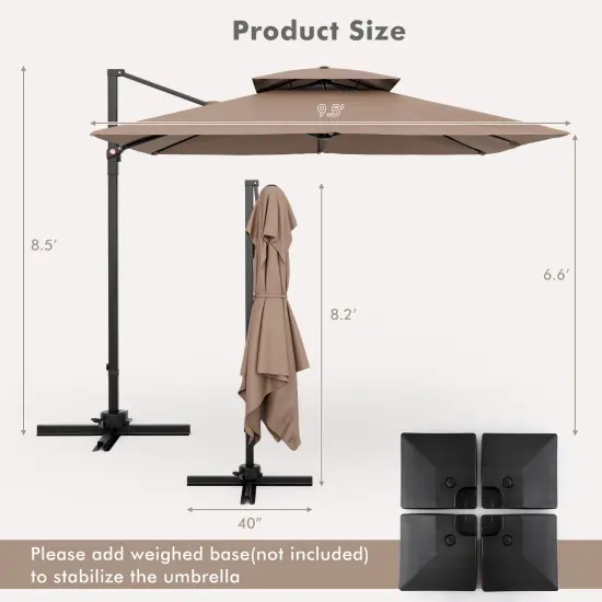 Aluminum 9.5 Feet Cantilever Patio Umbrella with 360&deg; Rotation and Double Top Coffee {5}
