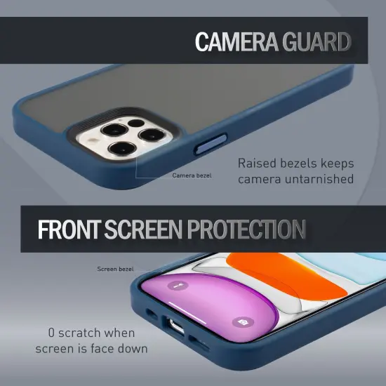 Insten Case Compatible With iPhone 12 Pro Max Case 6.7 inch, Translucent Matte Hybrid Hard Back Flexible TPU Bumper, Anti-Shatter Anti-shock Drop Protection, Wireless Charging, Navy Blue {4}