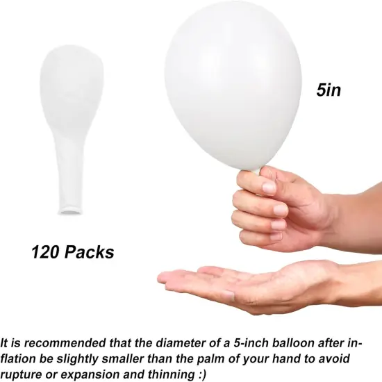 5 Inch 120pcs White Latex Party Balloons, Thicker White Balloons for Birthday Wedding Baby Shower Graduation Anniversary Party Decorations {2}