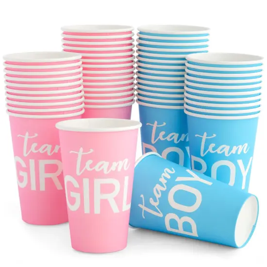 Paper Party Cups, Gender Reveal Party Supplies (12 oz, Pink and Blue, 50-Pack) {1}
