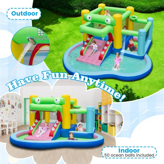 Inflatable Bounce House with Slide and Splash Pooland and 680W Blower {2}
