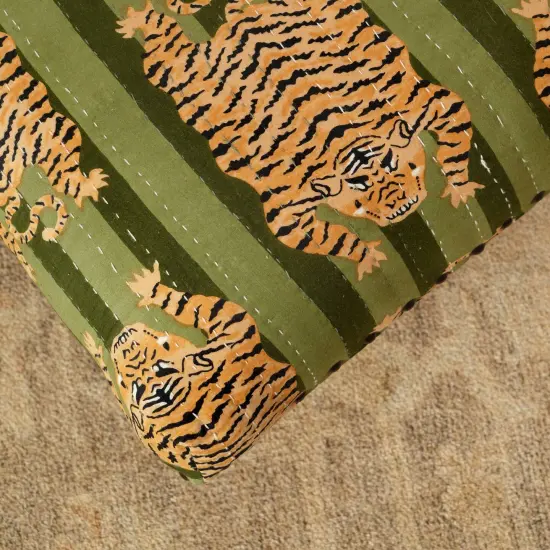 Embroidered Multicolor Foot Stool-Accent Stool - 16 X 16 X 10" Green {4}