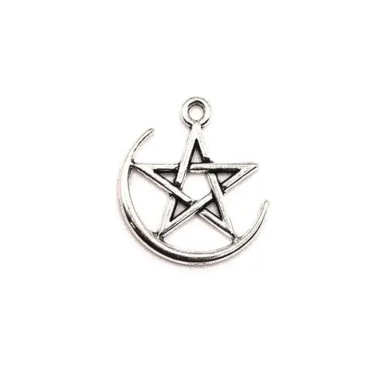 Silver Pentacle and Crescent Moon Charms, 16x17mm {2}