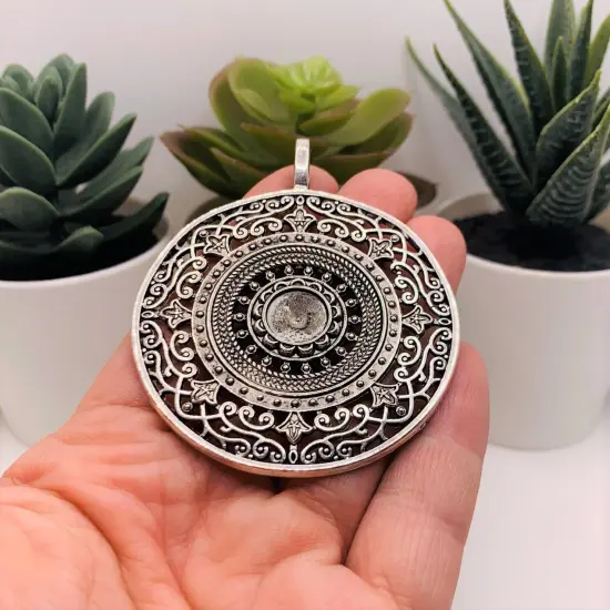 Large Silver Tribal Ethnic Necklace Pendants, 68x56mm {2}