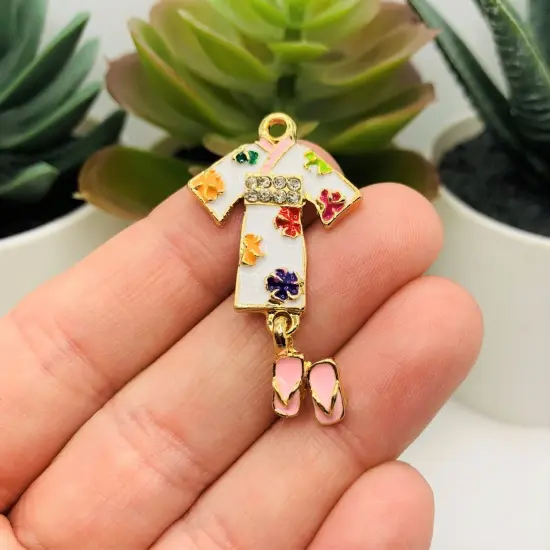 Enamel Kimono with Slippers Charms, 31x22mm {2}