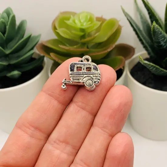 Silver Camping Trailer Charms, 17x18mm {2}