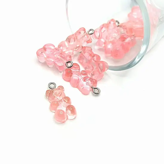Pink Gummy Bear Resin 3D Charms with eye screw, 20x12mm {1}