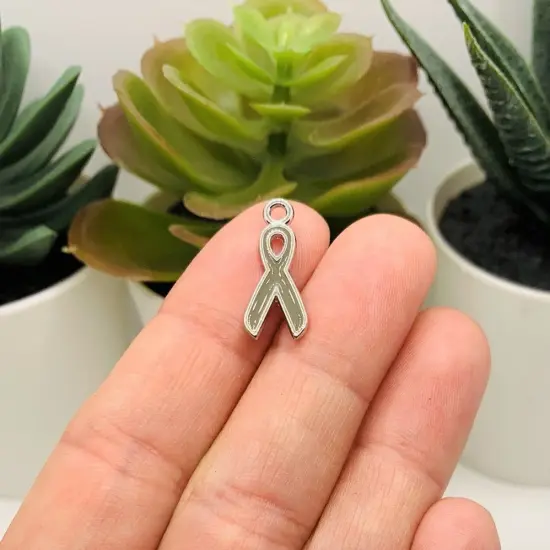 Gray Awareness Diabetes Ribbon Charms, 20x9mm {2}