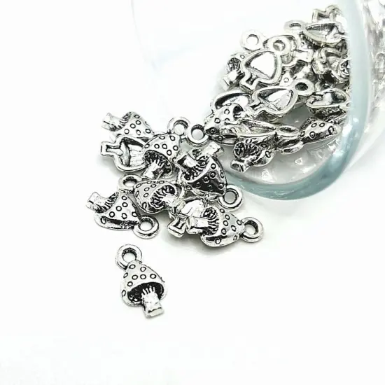 Small Silver Mushroom Charm, 3x8mm {1}