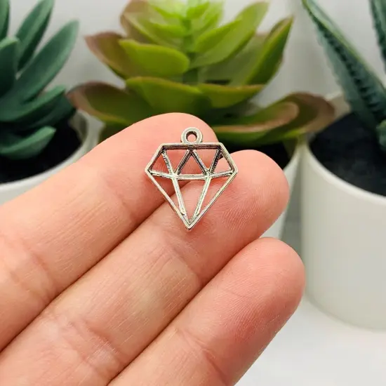 Silver Diamond Shape Geometric Charms, 19x16mm {3}