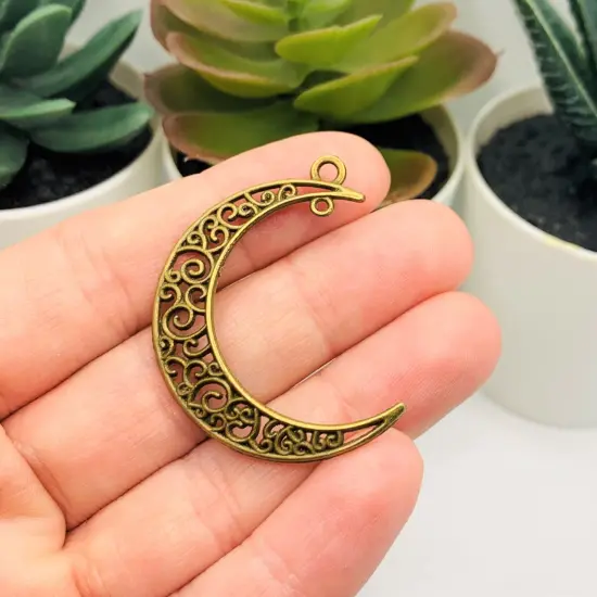 Bronze Crescent Moon Double Hoop Charms, 41x36mm {2}