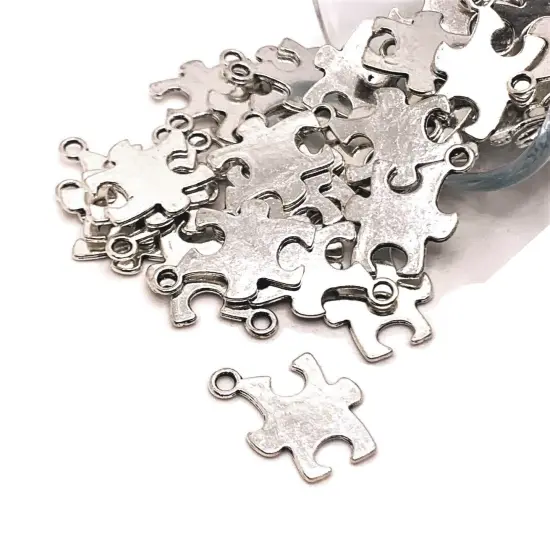 Silver Autism Awareness Puzzle Piece Charms, 22x14mm {1}