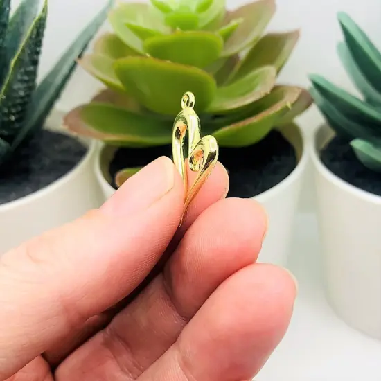 Gold Asymmetrical Heart Charms, 24x15mm {4}