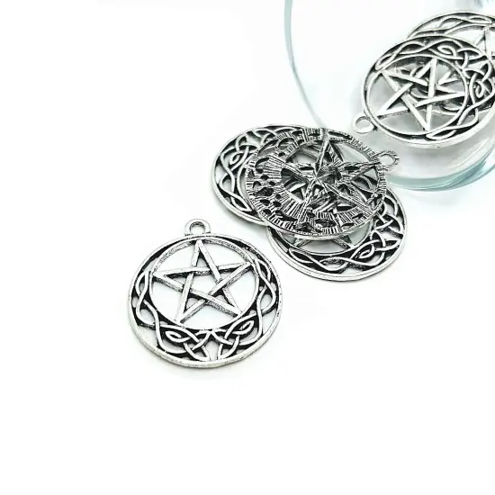 Silver Celtic Knot Pentacle Charms, 31x26mm {1}