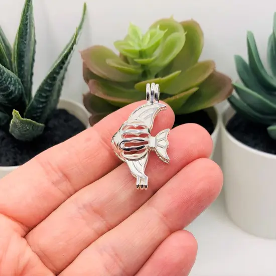 Silver Plated Angel Fish Bead Diffuser Lockets, 19x32mm {2}