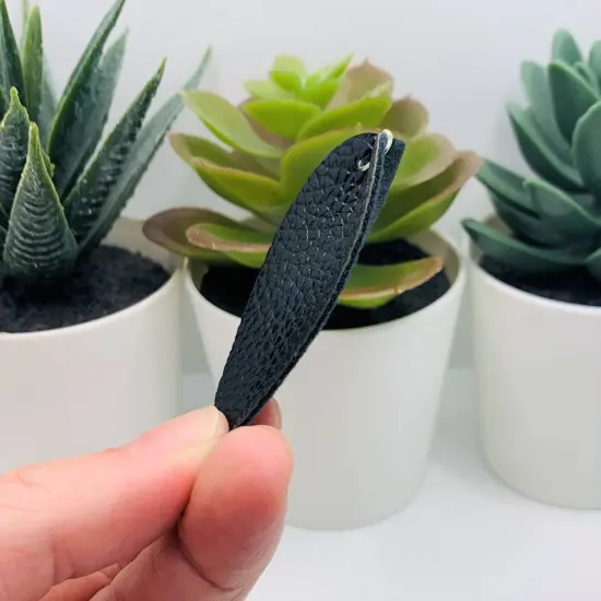 Black Imitation Leather Leaf Pendants, 63x32mm {4}