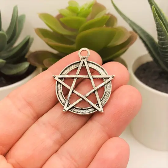 Silver Pentacle Pentagram Wiccan Charms, 31x28mm {2}