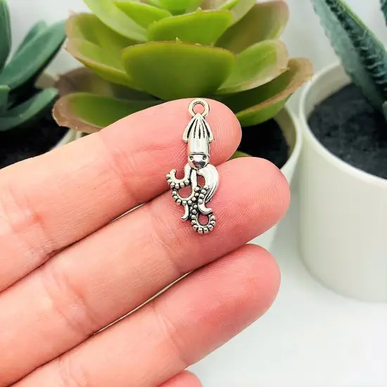 Small Silver Squid Charms, 25x10mm {2}