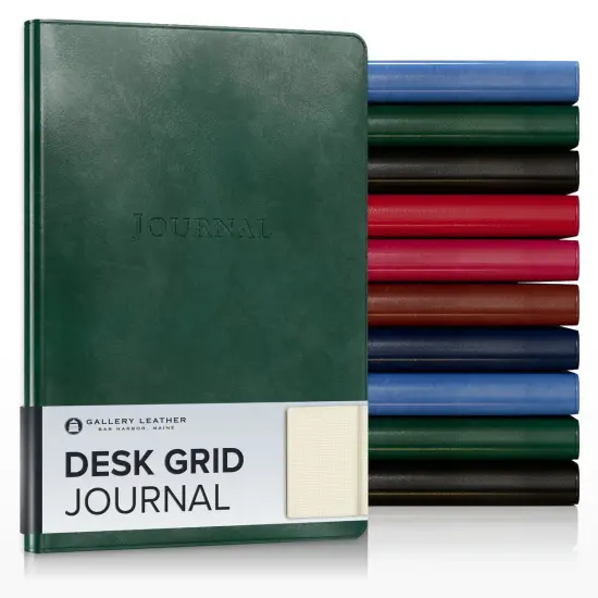 Gallery Leather Grid Journal - Crafted in Maine, USA - Elegant Leather Writing Notebook with 192 Lined Pages - A Timeless Space for Your Thoughts - 8x5.5, Desk Grid Acadia Green {1}