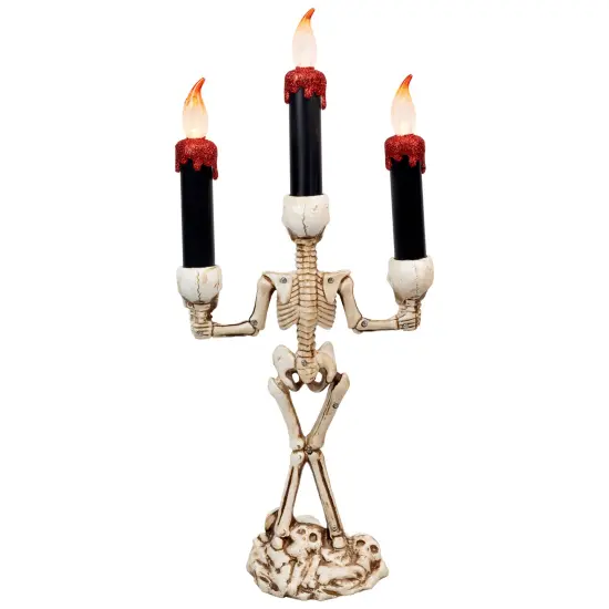 Northlight Dripping Flameless Candles Skeleton Halloween Candelabra - 14.5" - Amber Lights Beige {7}