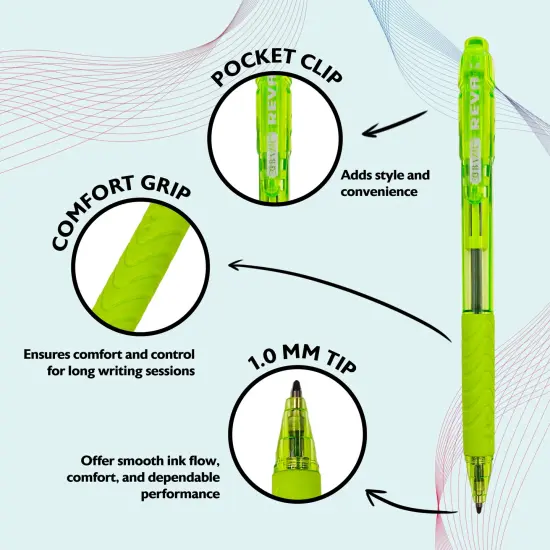 BAZIC Reva Dazzle Black Color Retractable Pen w/ Cushion Grip (8/Pack) {3}