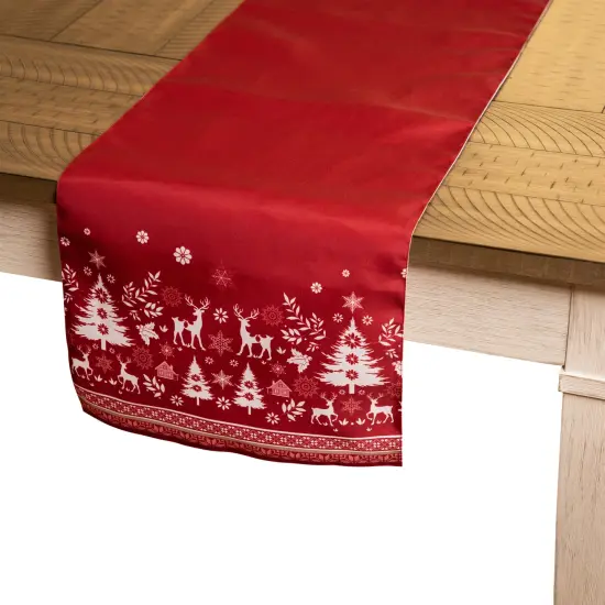 Northlight Reindeer and Snowflakes Rectangular Christmas Table Runner - 90" Red {4}