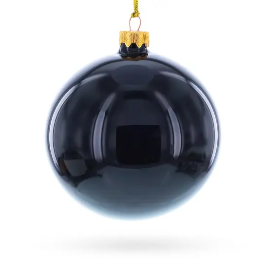 Set of 4 Glossy Black Glass Ball Christmas Ornaments 4 Inches {3}