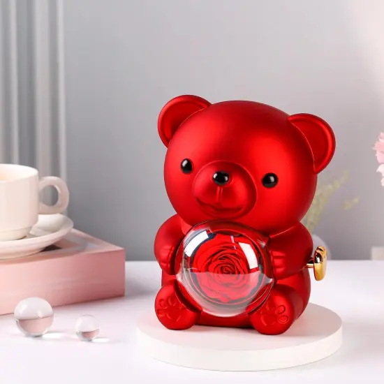 Cute Teddy Bear with Preserved Rose {3}