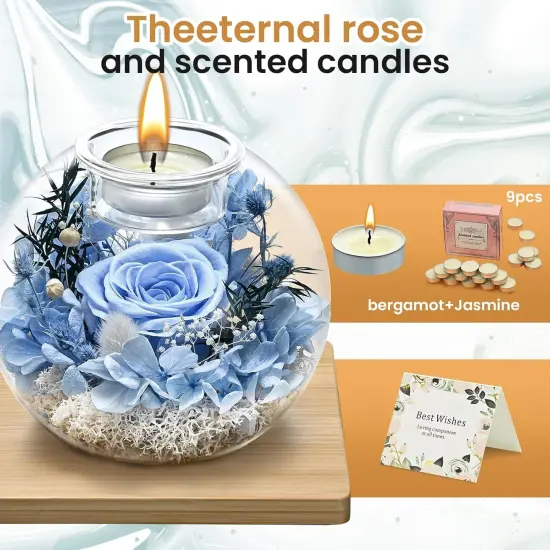 Eternal Preserved Real Rose with 18 Scented Candle Set {3}