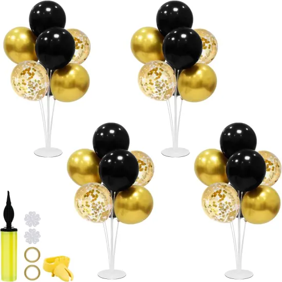 Black and Gold Party Decorations - Balloon Stand Table Centerpieces (Set 4) {5}