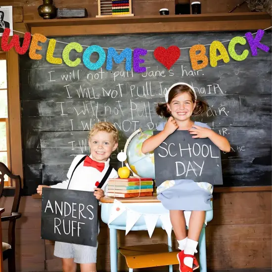 Colorful Glitter Welcome Back Banner for First Day of School Decorations {5}