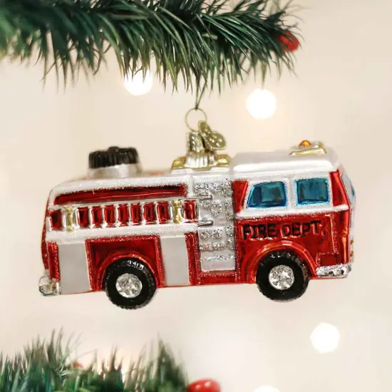 Old World Christmas 2.0 Inch Fire Truck Christmas Tree Ornament , Christmas Decor Owc Vehicle Fireman Red {3}