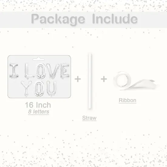 16 Inch I Love You Balloons Silver, I Love You Banner Letters {2}