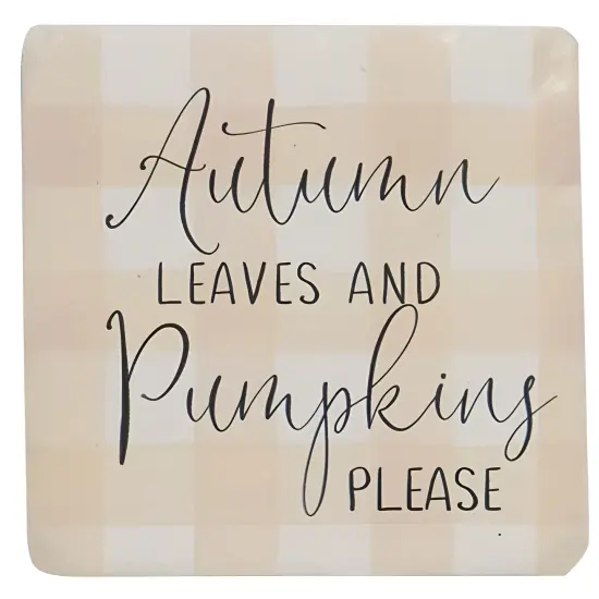 Fall Gingham Resin Coaster Set &ndash; Set of 4 Autumn Themed Drink Coasters with Cork Backing & Plaid Designs {2}