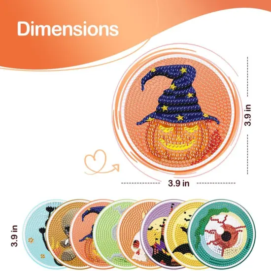 8Pcs Halloween Diamond Art Painting Coasters Kit with Holder {3}