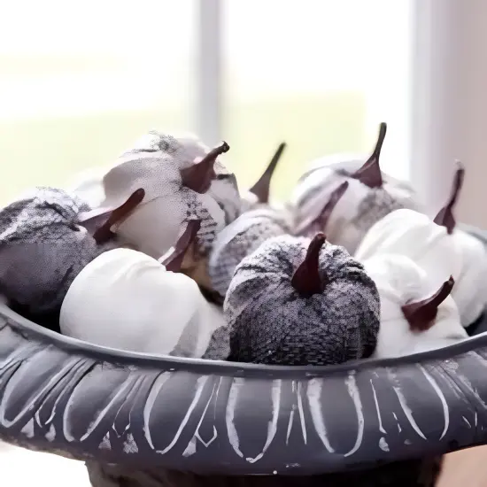 Fabric Pumpkin Set of 12 with Twisted Stems, Rustic Burlap Fall Decor {2}