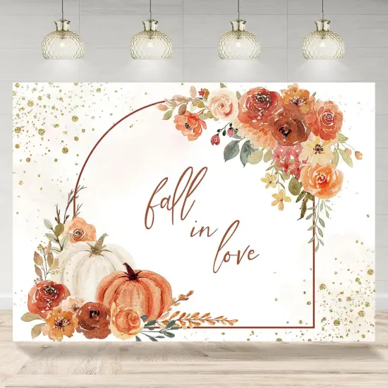 7x5ft Fall in Love Backdrop Pumpkin Floral Wedding Bridal {1}
