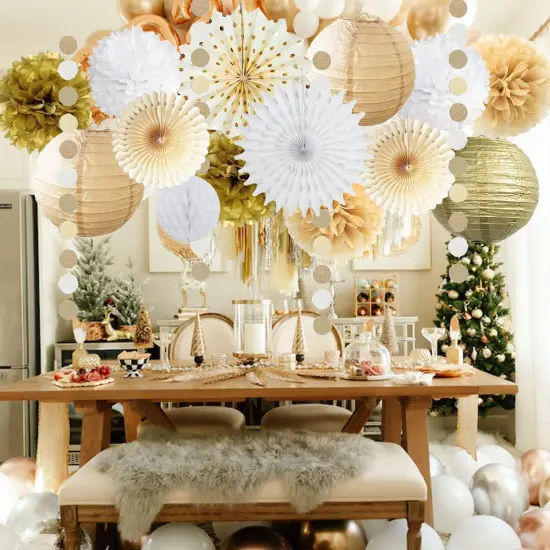 White Gold Party Decorations Tissue Pom Poms {4}