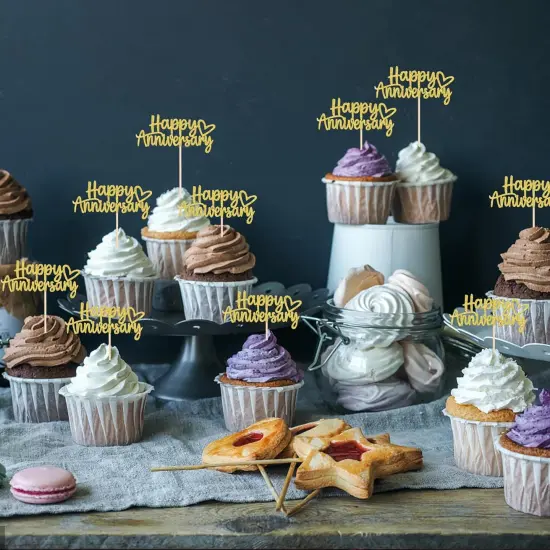 24 PCS Happy Anniversary Cupcake Toppers - Gold {4}