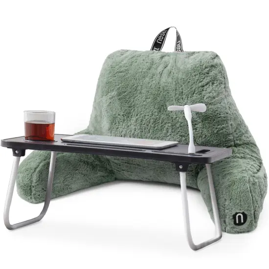 Nestl Fur Reading Pillow with Laptop Lap Desk Sage Green {1}