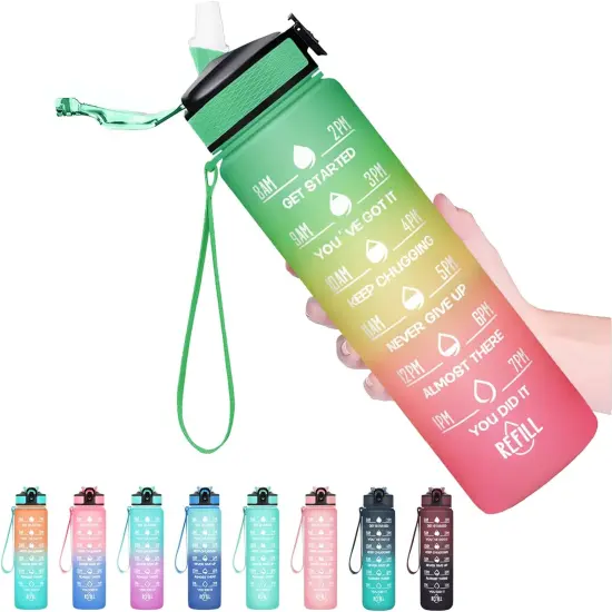 32 Oz Water Bottle with Times to Drink and Straw (Signal Lights) {1}