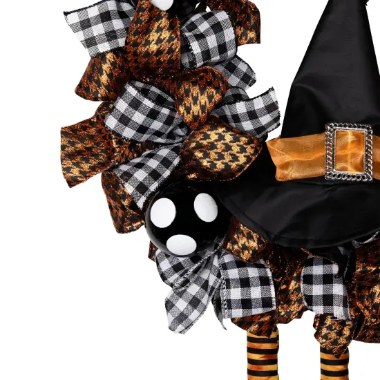 Northlight Witch with Bows and Ornaments Halloween Wreath - 24" - Orange and Black - Unlit {7}