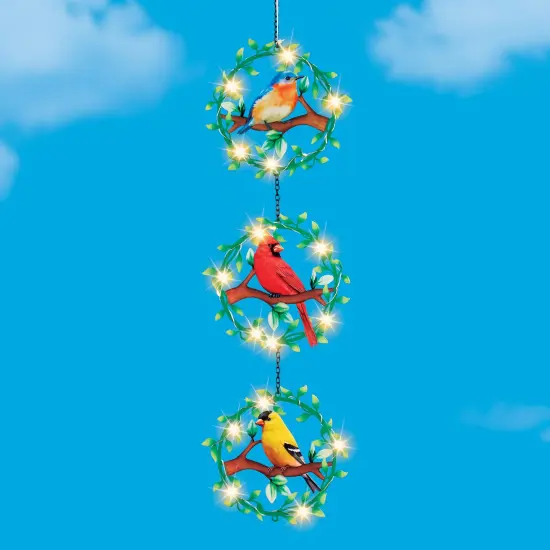 Collections Etc Solar Powered Bird Trio Hanging Garden Mobile {1}