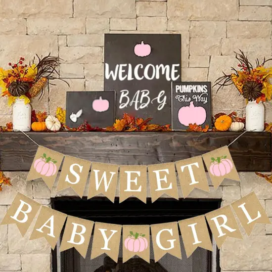 Sweet Pumpkin Baby Shower Banner Fall Theme Welcome Girl Burlap {4}