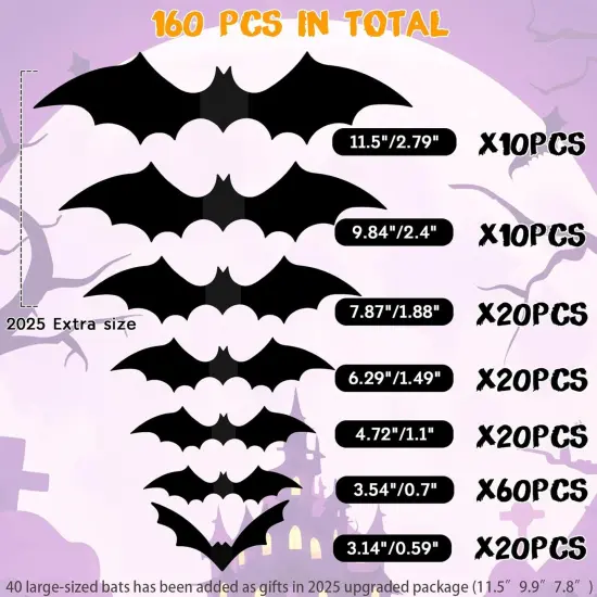 120 Pcs 3D Bat Halloween Decoration Stickers {2}