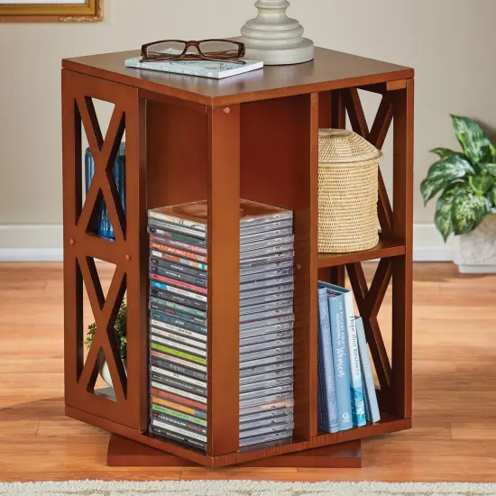 Collections Etc Versatile Rotating Wooden Bookcase with 4 Shelves {1}