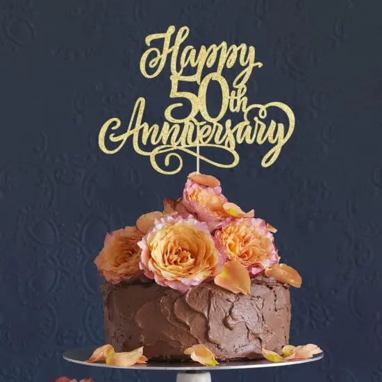Happy 50th Anniversary Cake Topper - Gold Glitter {4}