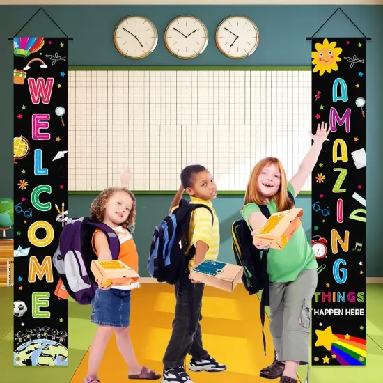 Welcome Back to School Porch Sign Banner Decorations(Black1) {3}